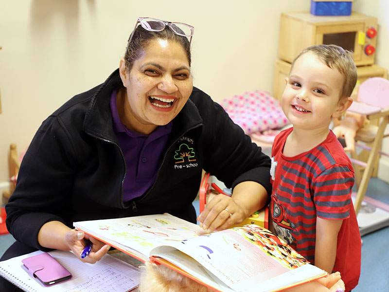 Reading book with child